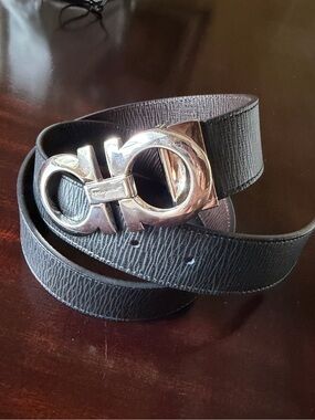 Salvatore Ferragamo Black & Brown reversible leather Belt /Silver Gancini Buckle